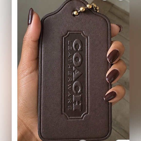 Coach Accessories - COACH Leather XL Dark Brown Leather Tag with Gold Ball Chain